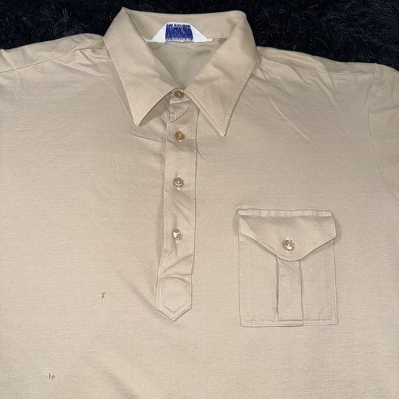 Vintage Nature Knit Polo Shirt Mens Tall XL Khaki Pocket Flap Short Sleeve Retro - Picture 2 of 8